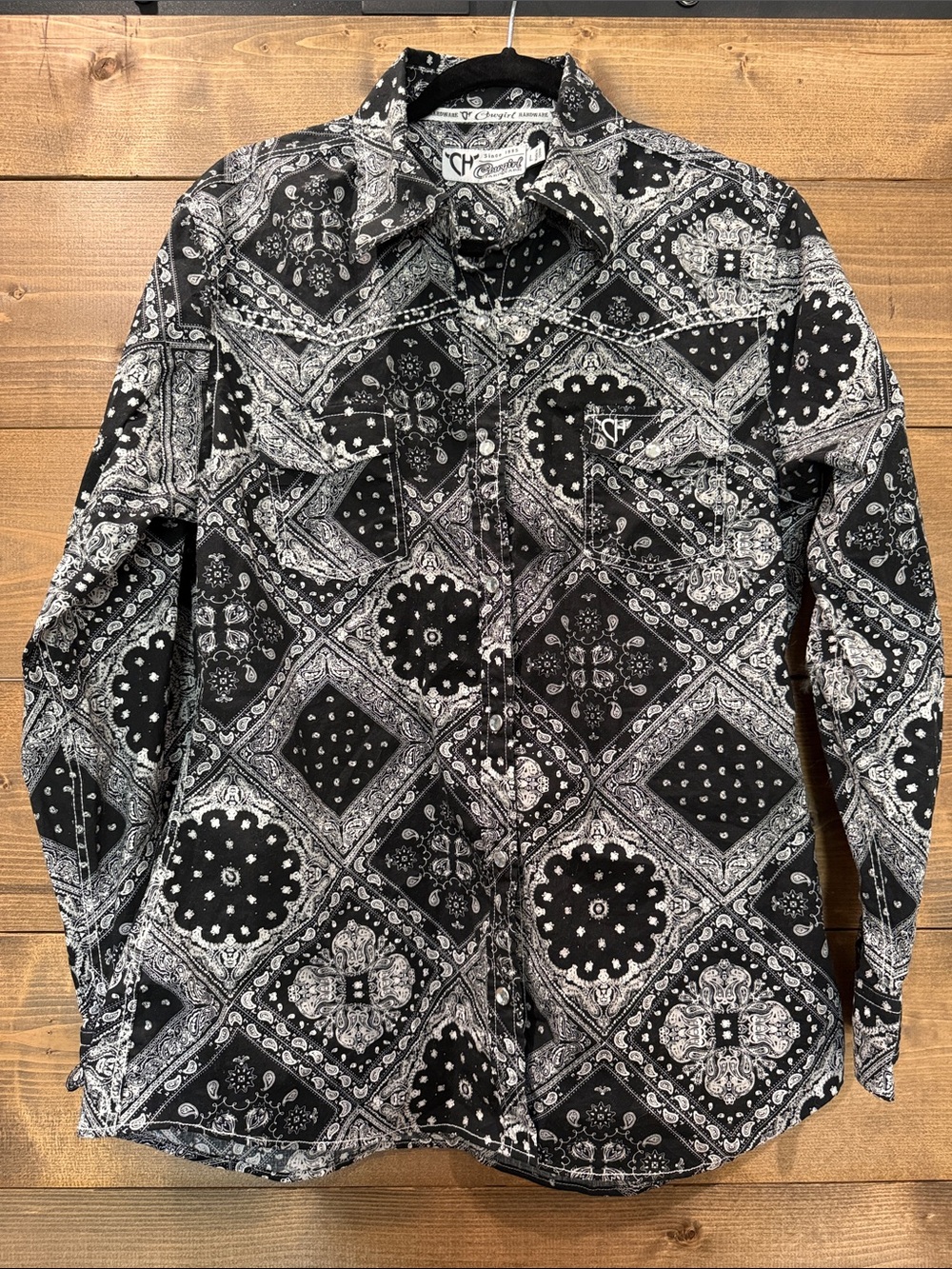 Women's Black Bandana Print Western Snap Shirt